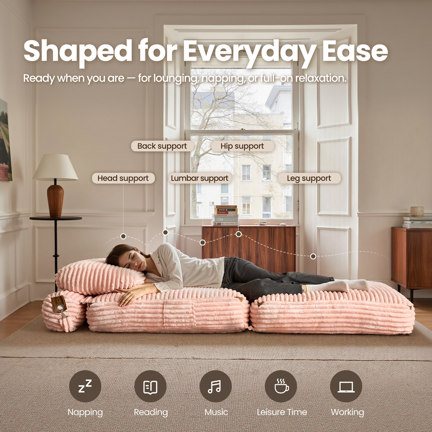 Bean Bag Bed Folding Sofa Bed – Convertible Sleeper Chair with Pillow & Back Support
