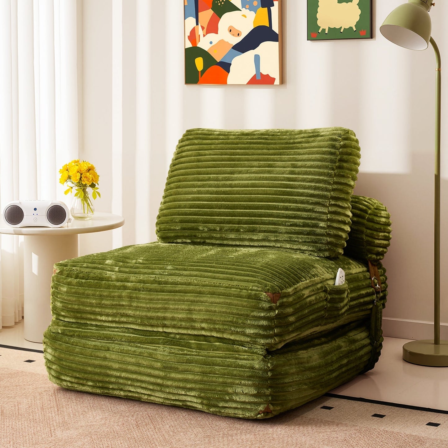 Bean Bag Bed Folding Sofa Bed – Convertible Sleeper Chair with Pillow & Back Support