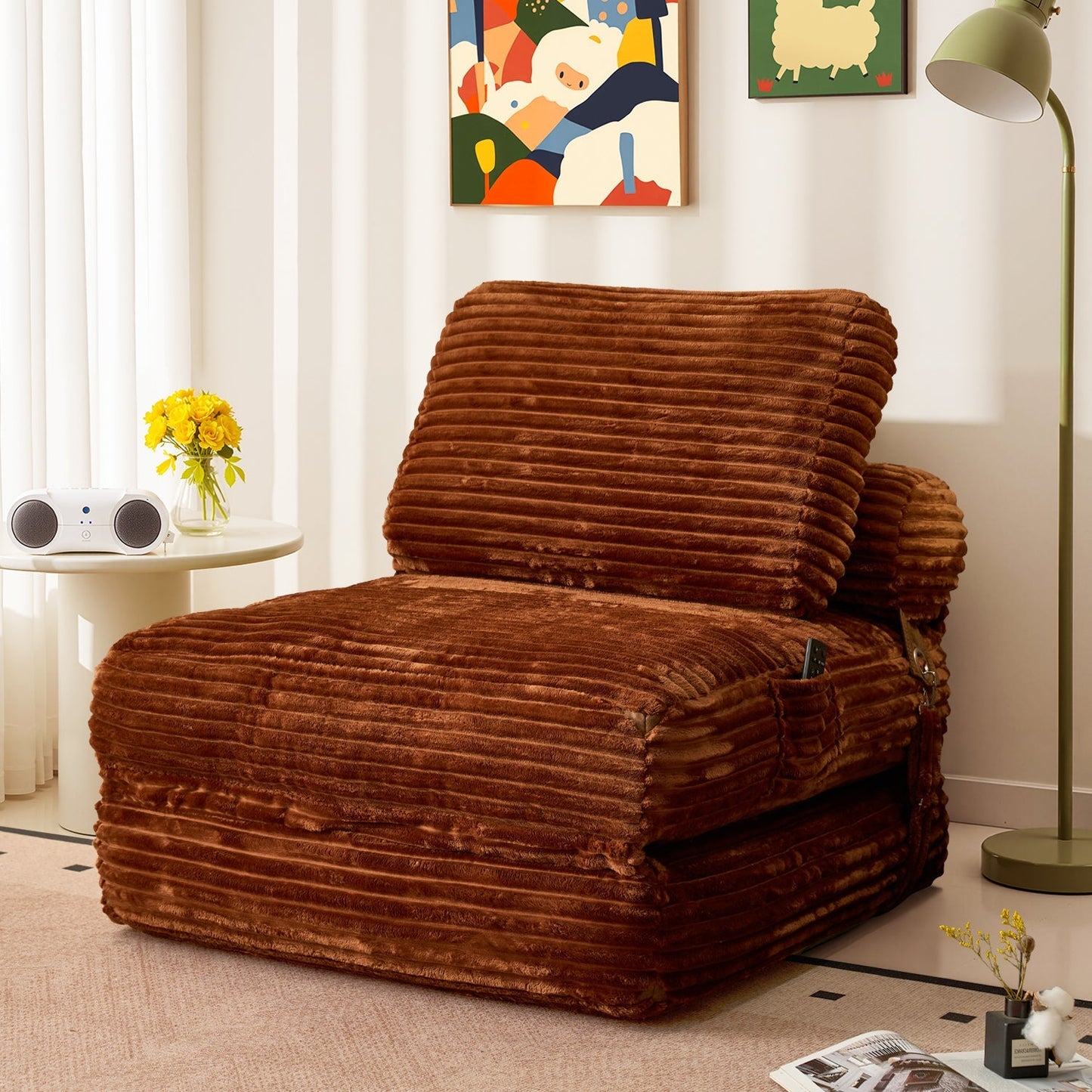Bean Bag Bed Folding Sofa Bed – Convertible Sleeper Chair with Pillow & Back Support
