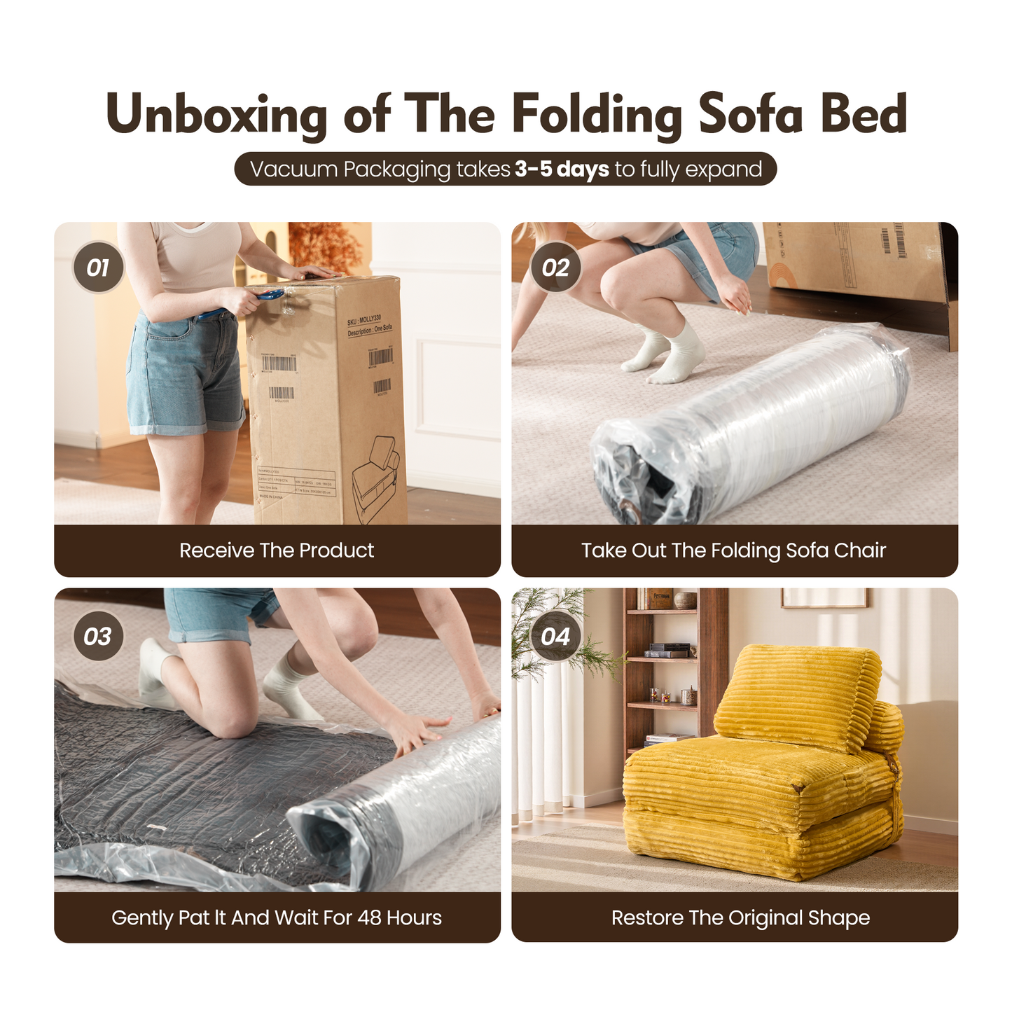 Bean Bag Bed Folding Sofa Bed – Convertible Sleeper Chair with Pillow & Back Support
