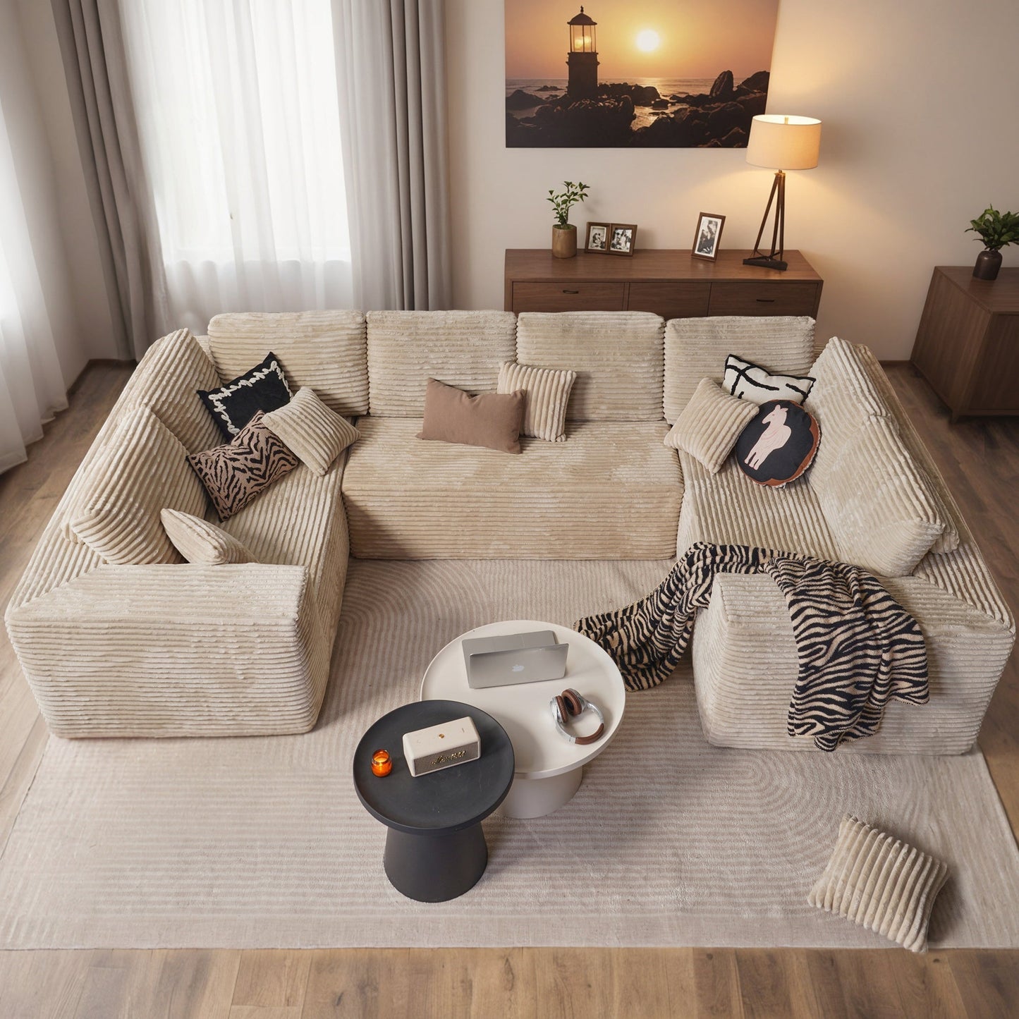 Modular Sectional Cloud Couch, Plush Corduroy Sofa with Memory Foam, No Assembly