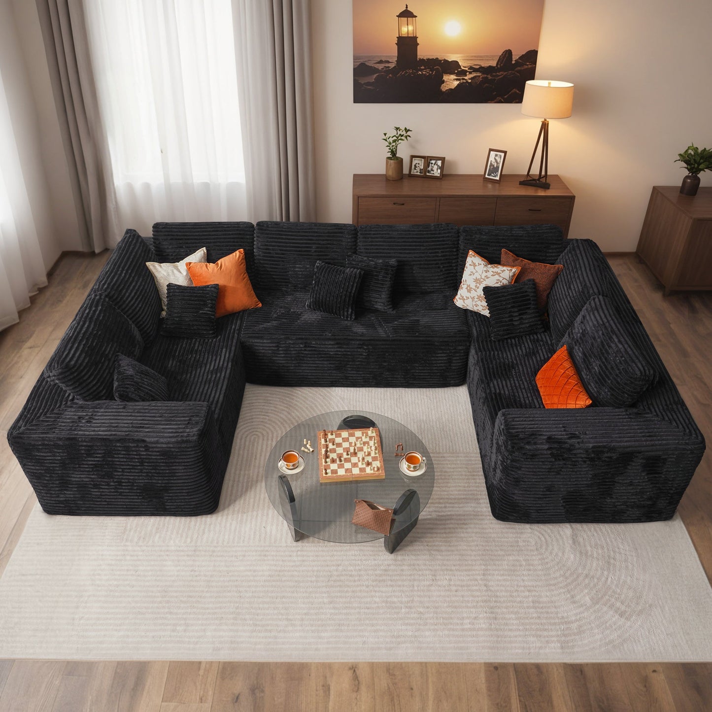 Modular Sectional Cloud Couch, Plush Corduroy Sofa with Memory Foam, No Assembly
