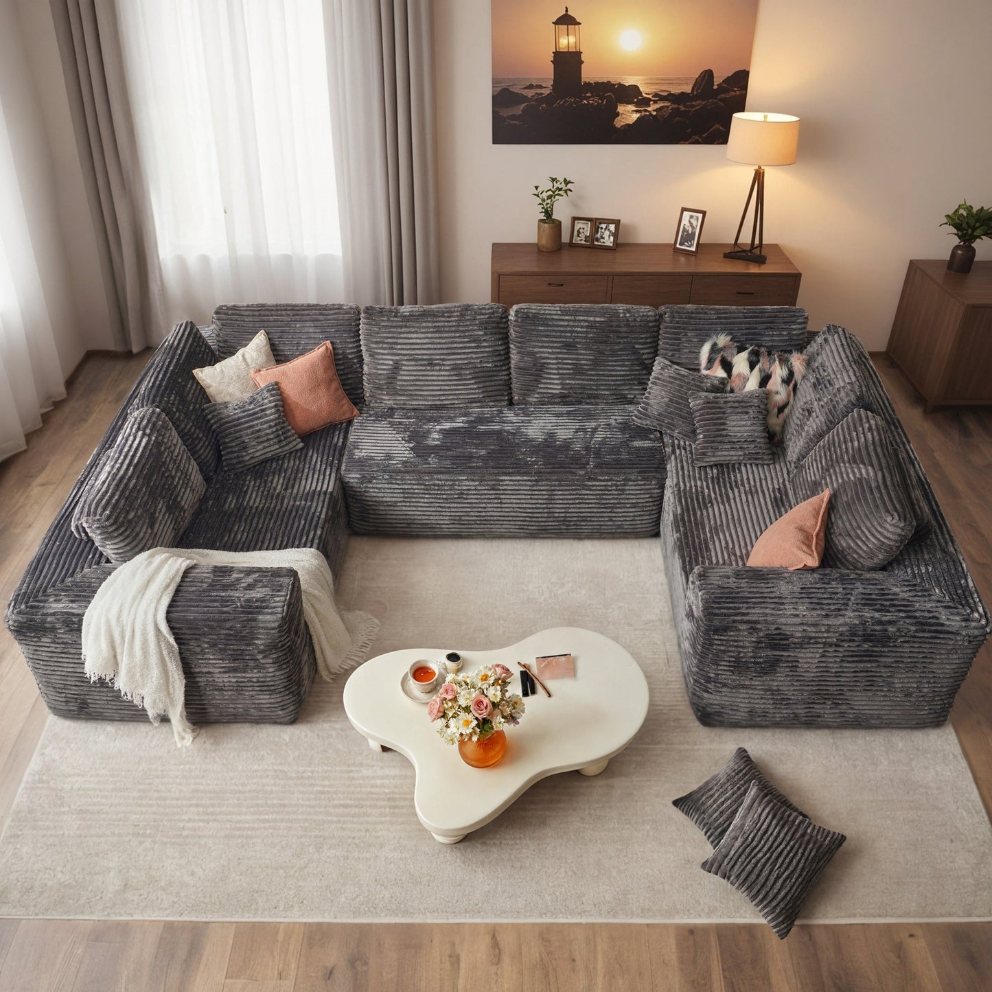 Modular Sectional Cloud Couch, Plush Corduroy Sofa with Memory Foam, No Assembly