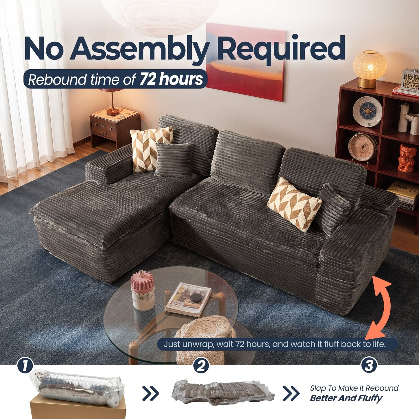 105" Modular Sectional Sofa with Chaise,Deep Seat Cloud Couch, Modern L-Shape
