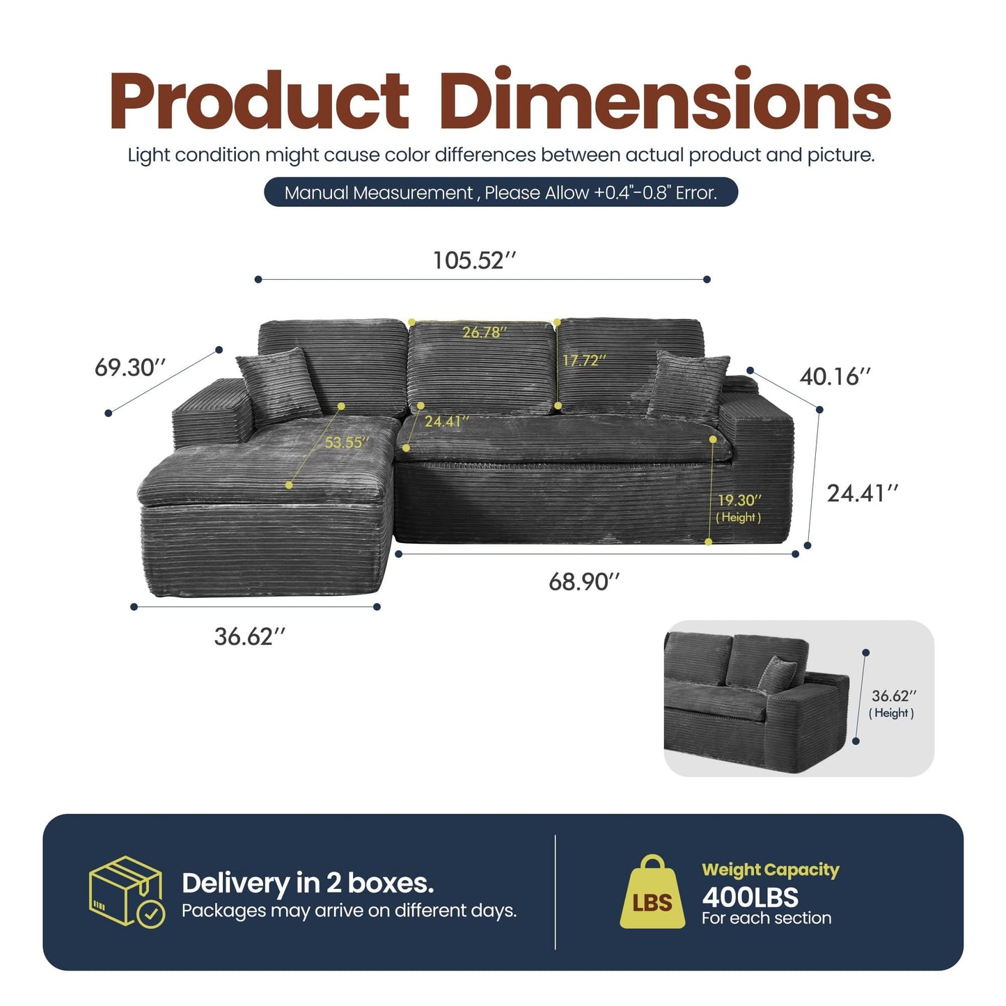 Modular L-Shape Sectional Sofa with Chaise, Deep Seat Cloud Couch
