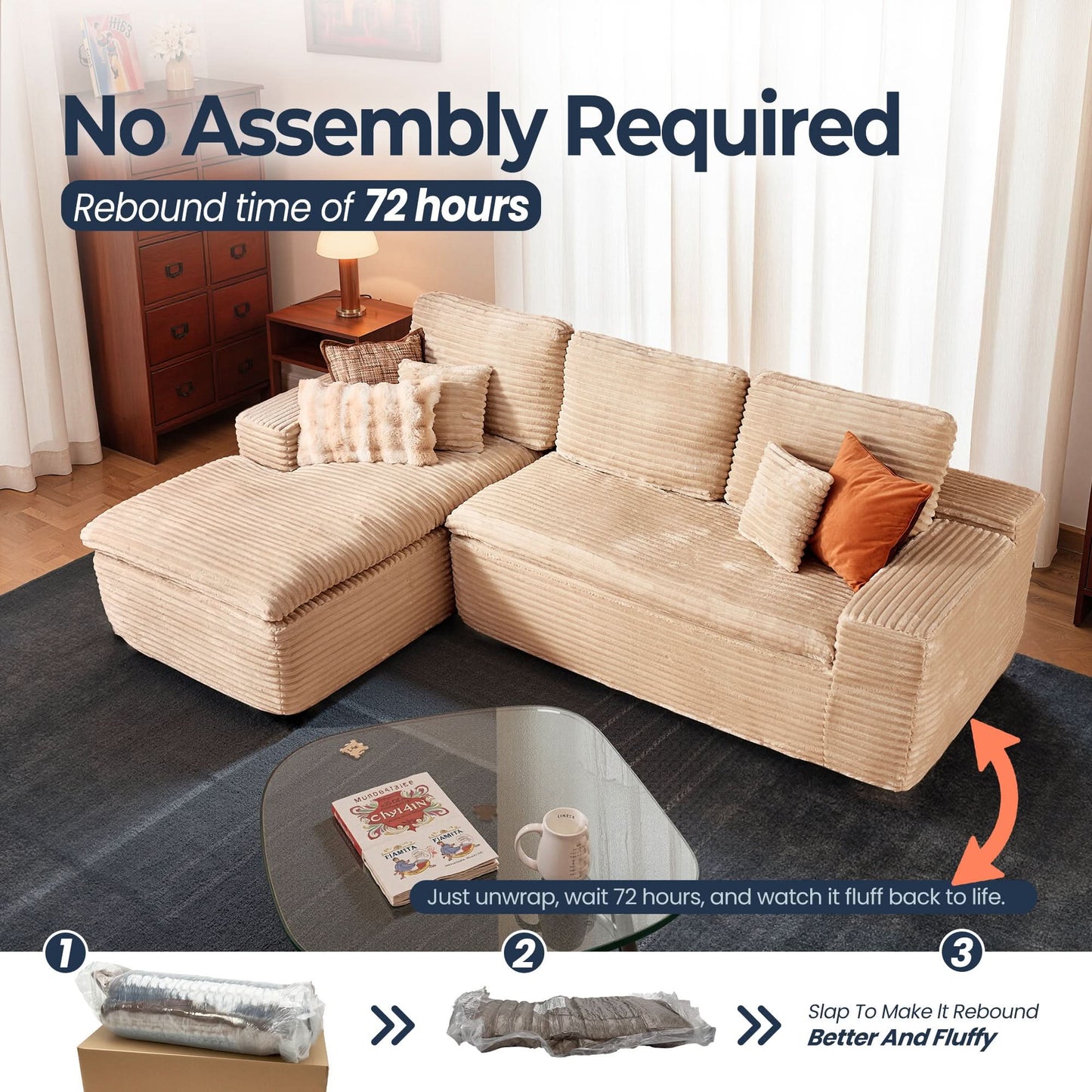 105" Modular Sectional Sofa with Chaise,Deep Seat Cloud Couch, Modern L-Shape