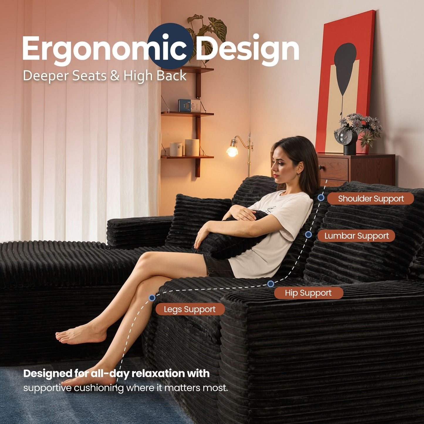 105" Modular Sectional Sofa with Chaise,Deep Seat Cloud Couch, Modern L-Shape
