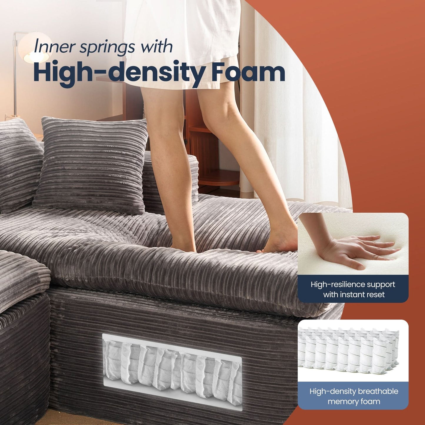 Modular L-Shape Sectional Sofa with Chaise, Deep Seat Cloud Couch