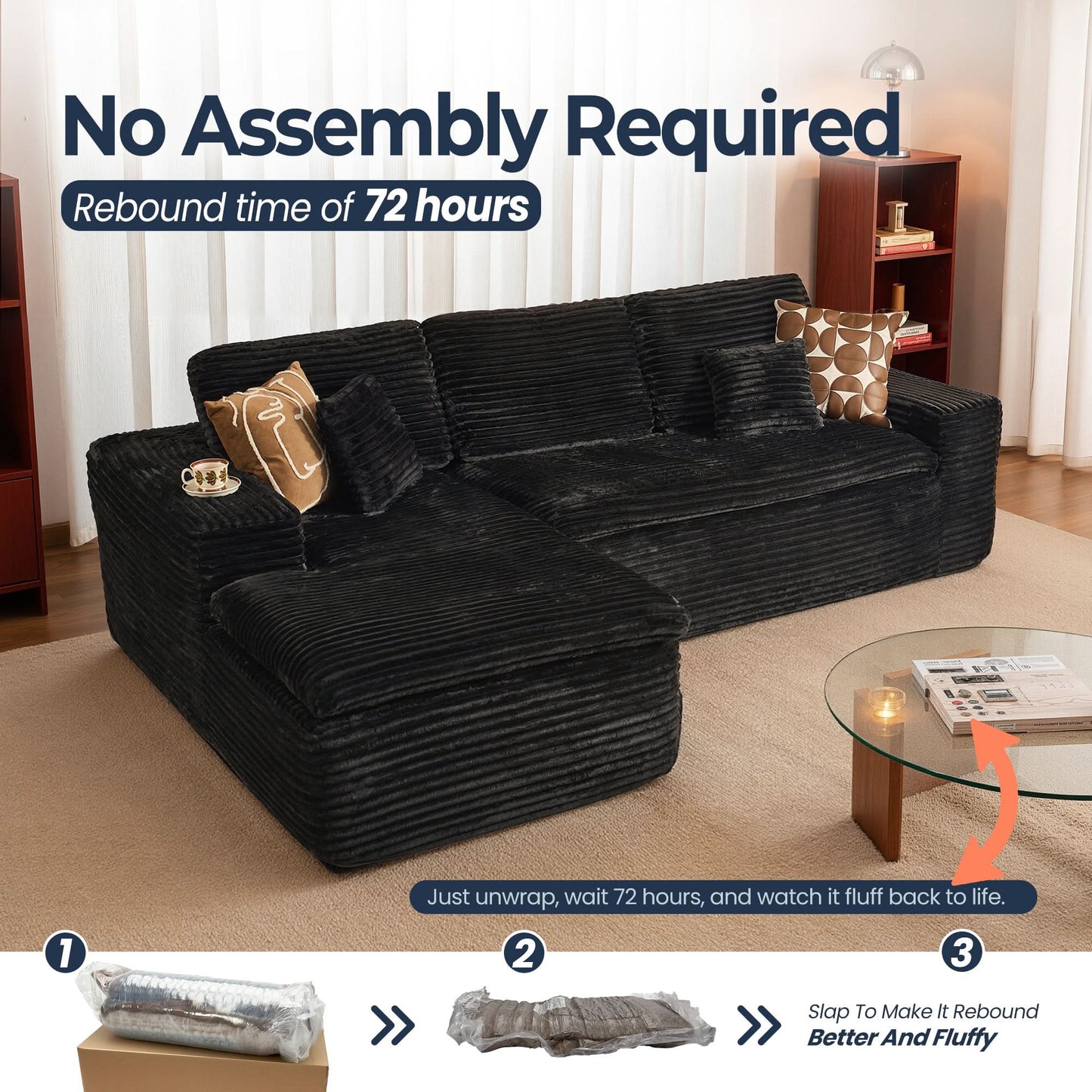 105" Modular Sectional Sofa with Chaise,Deep Seat Cloud Couch, Modern L-Shape