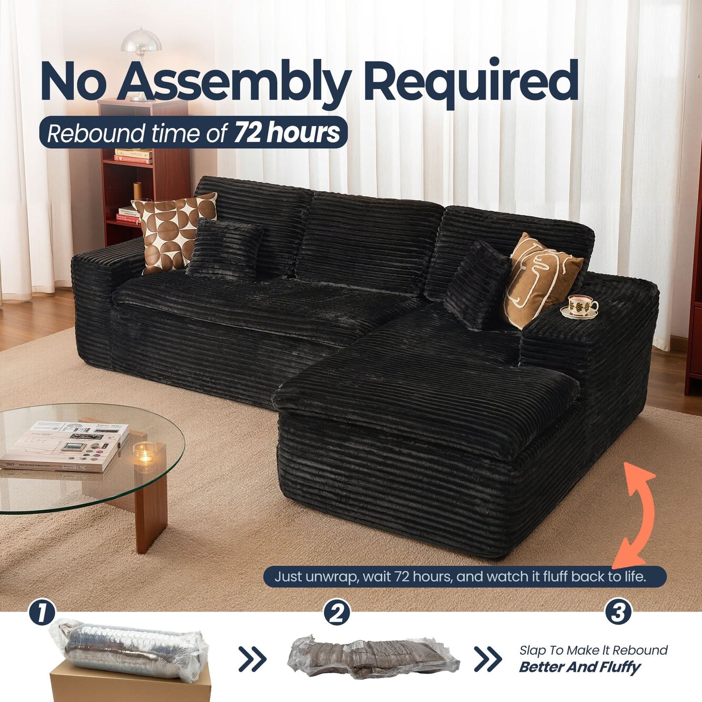 105" Modular Sectional Sofa with Chaise,Deep Seat Cloud Couch, Modern L-Shape
