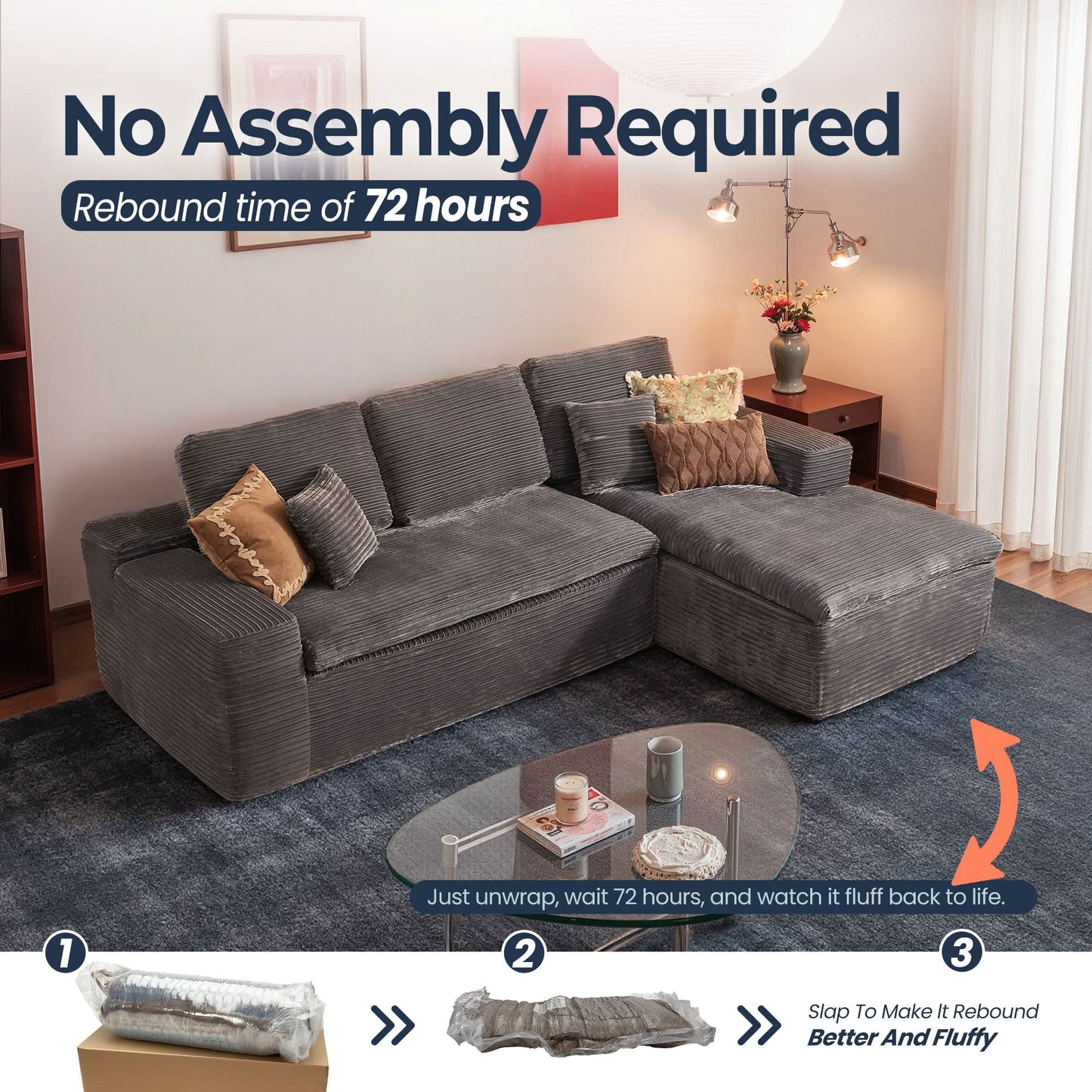 105" Modular Sectional Sofa with Chaise,Deep Seat Cloud Couch, Modern L-Shape