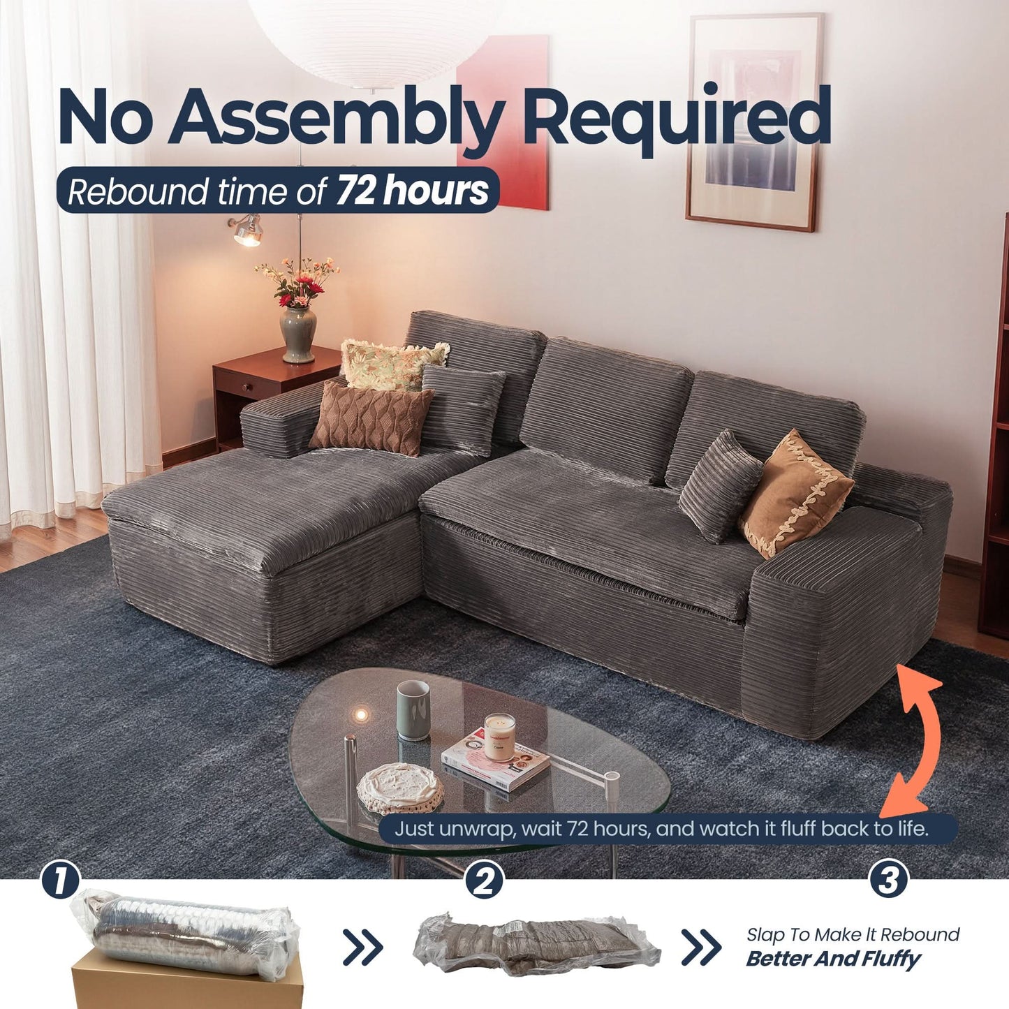Modular L-Shape Sectional Sofa with Chaise, Deep Seat Cloud Couch