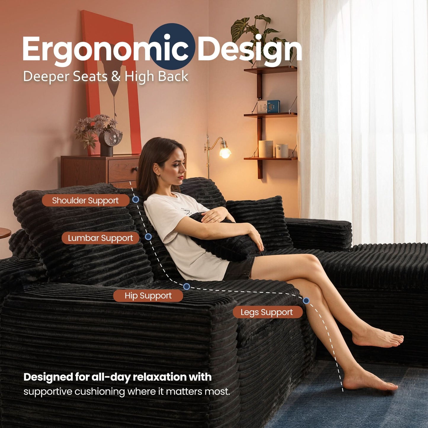 105" Modular Sectional Sofa with Chaise,Deep Seat Cloud Couch, Modern L-Shape
