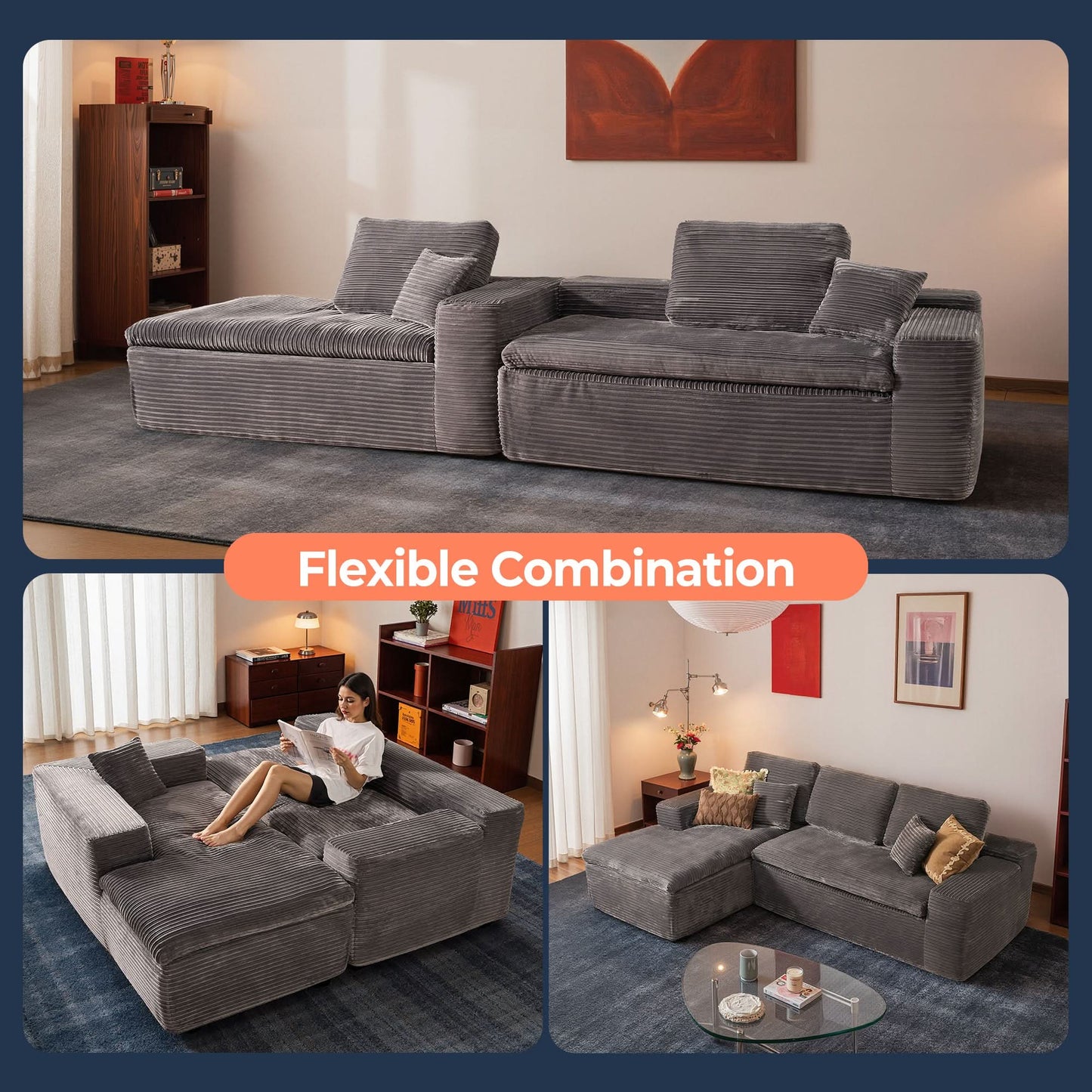 Modular L-Shape Sectional Sofa with Chaise, Deep Seat Cloud Couch