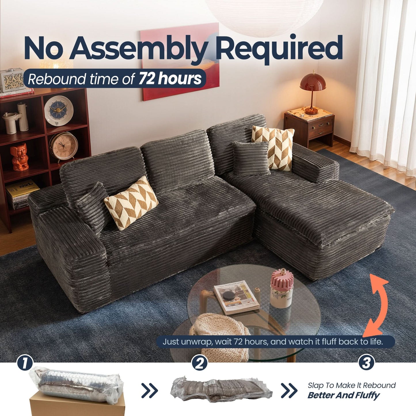105" Modular Sectional Sofa with Chaise,Deep Seat Cloud Couch, Modern L-Shape