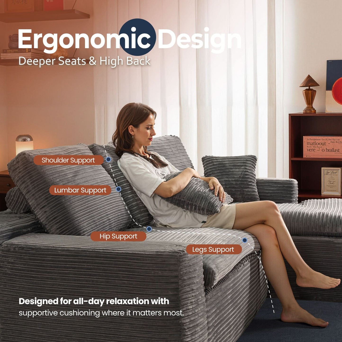 Modular L-Shape Sectional Sofa with Chaise, Deep Seat Cloud Couch