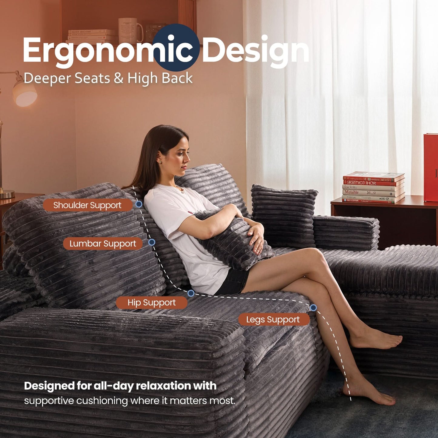 105" Modular Sectional Sofa with Chaise,Deep Seat Cloud Couch, Modern L-Shape