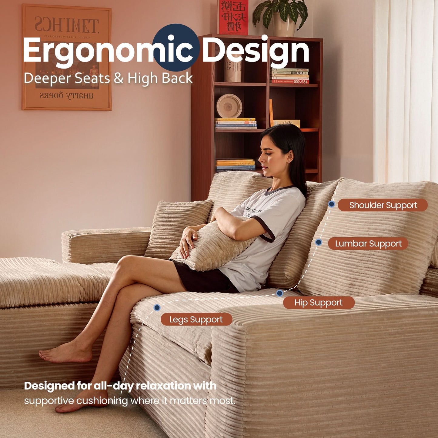 Modular L-Shape Sectional Sofa with Chaise, Deep Seat Cloud Couch