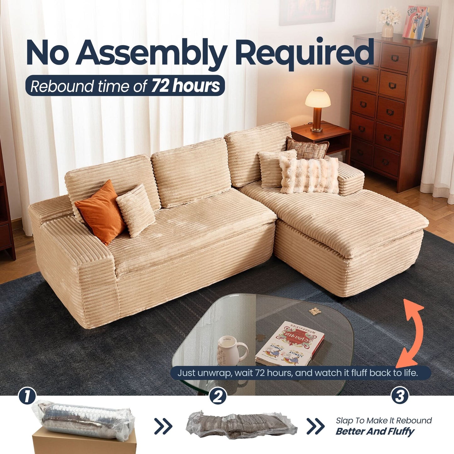 105" Modular Sectional Sofa with Chaise,Deep Seat Cloud Couch, Modern L-Shape