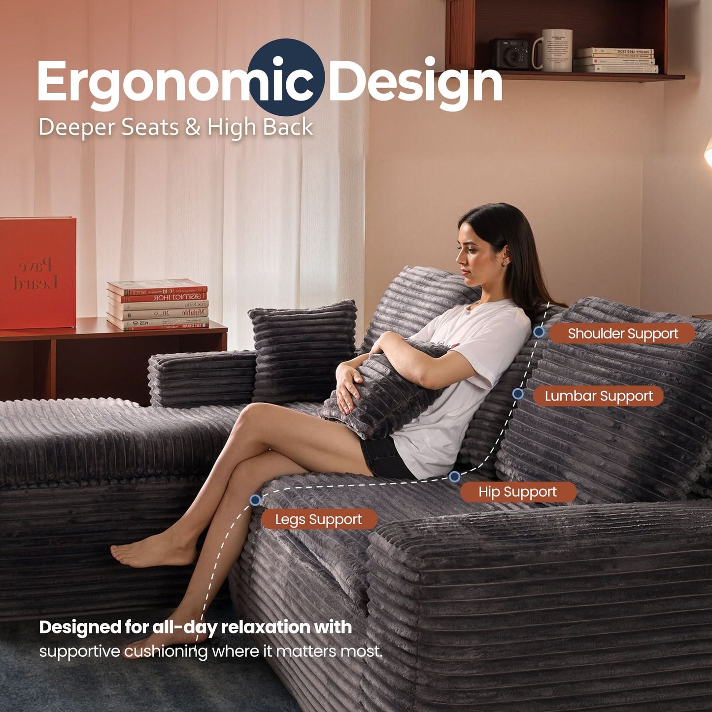 105" Modular Sectional Sofa with Chaise,Deep Seat Cloud Couch, Modern L-Shape