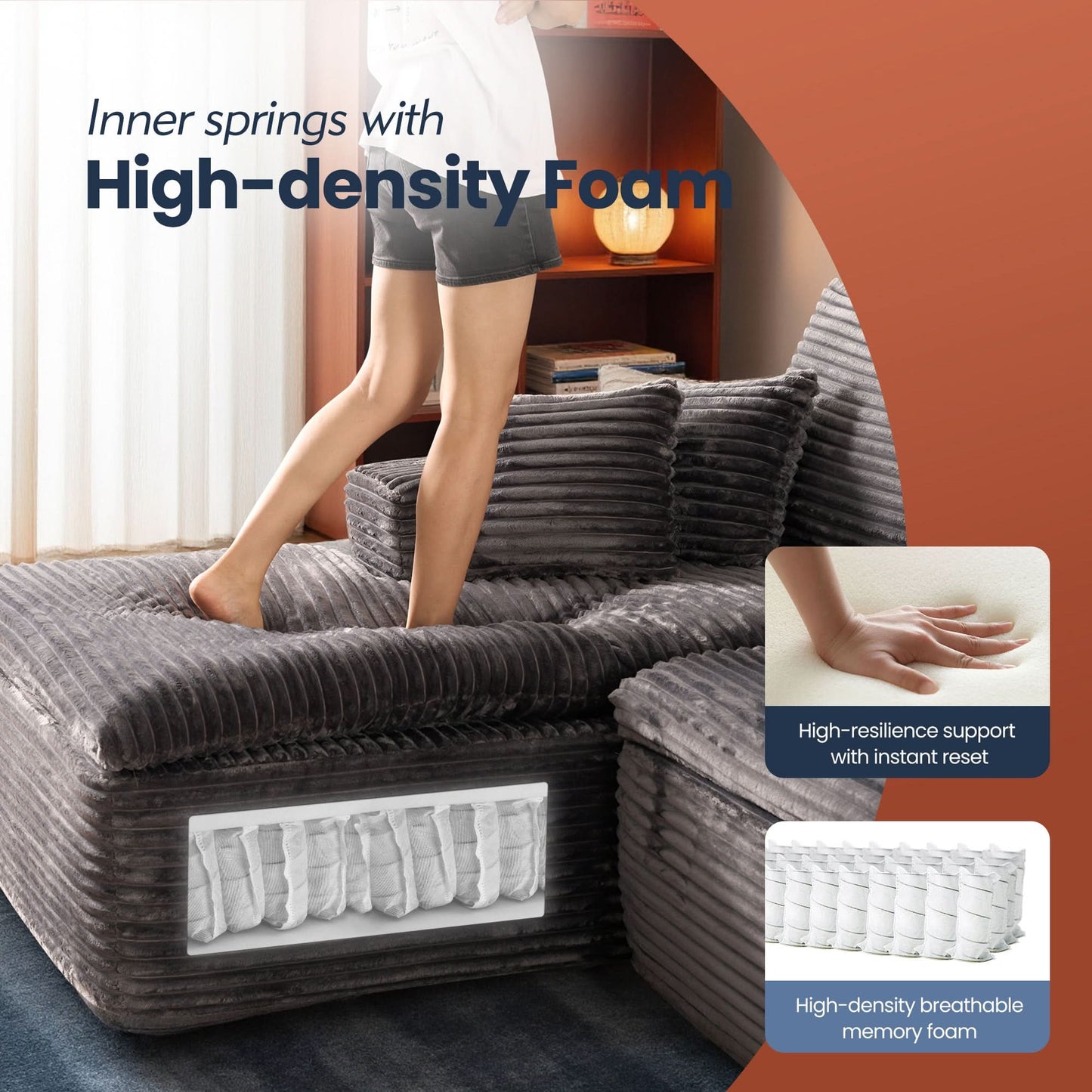 105" Modular Sectional Sofa with Chaise,Deep Seat Cloud Couch, Modern L-Shape