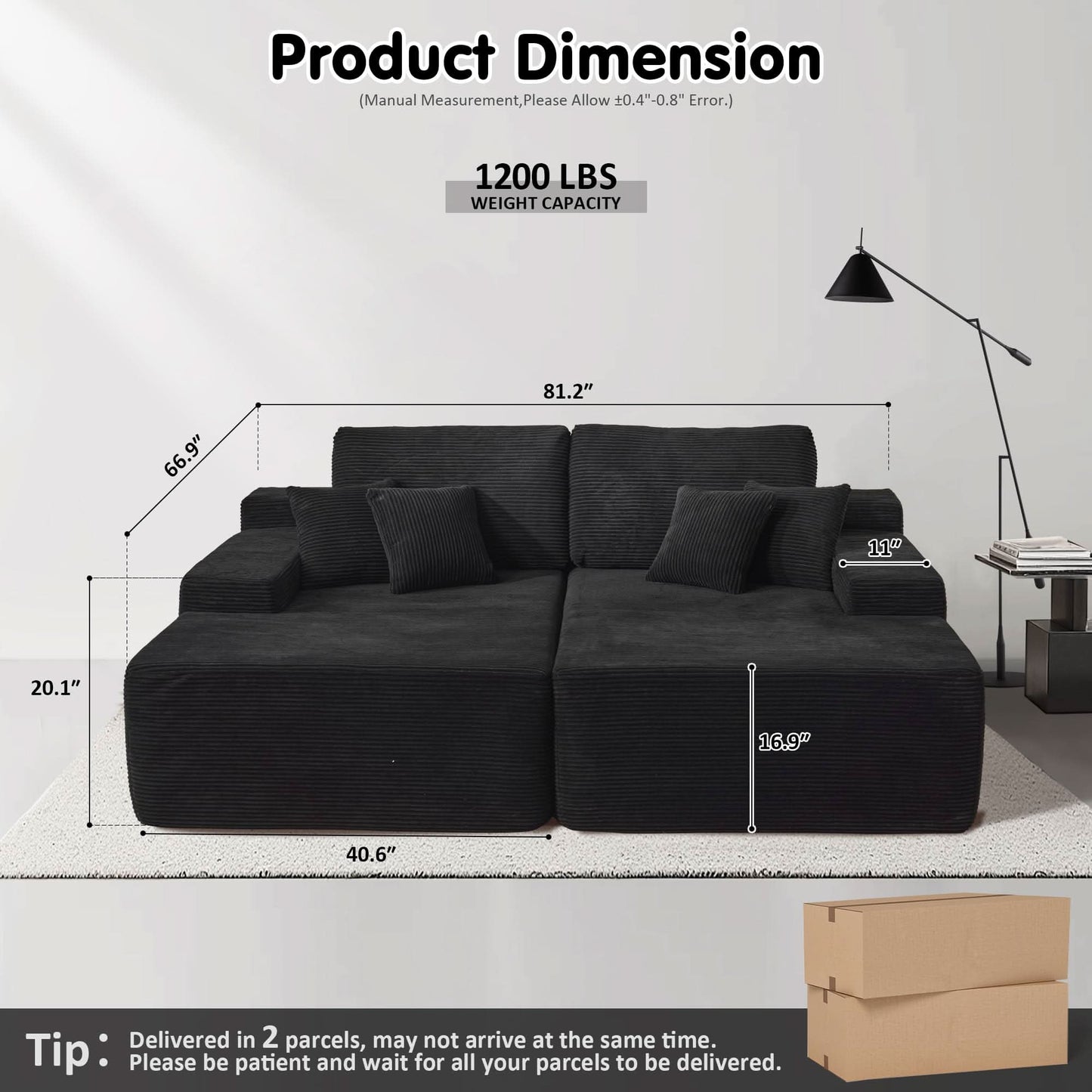 81.2" Cloud Plush Oversized Sectional with Double Chaise – Sofa Bed Comfort, No Assembly Required