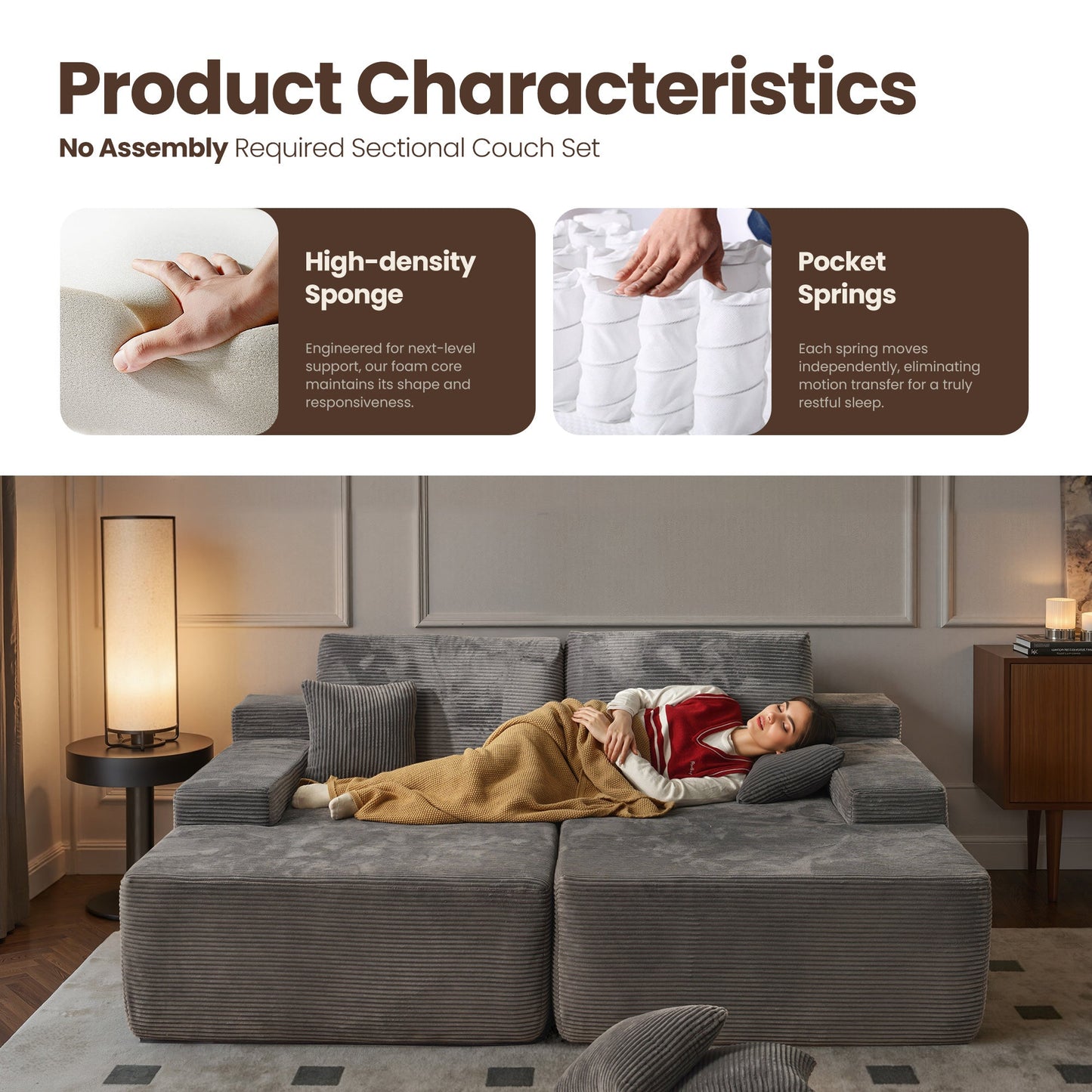 81" Boneless Sofa, Sleeper Couch, No Assembly Required