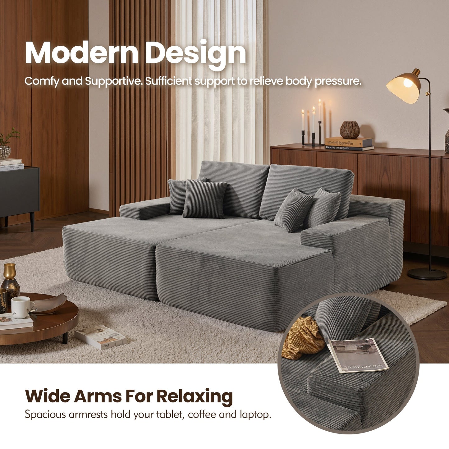 81" Boneless Sofa, Sleeper Couch, No Assembly Required