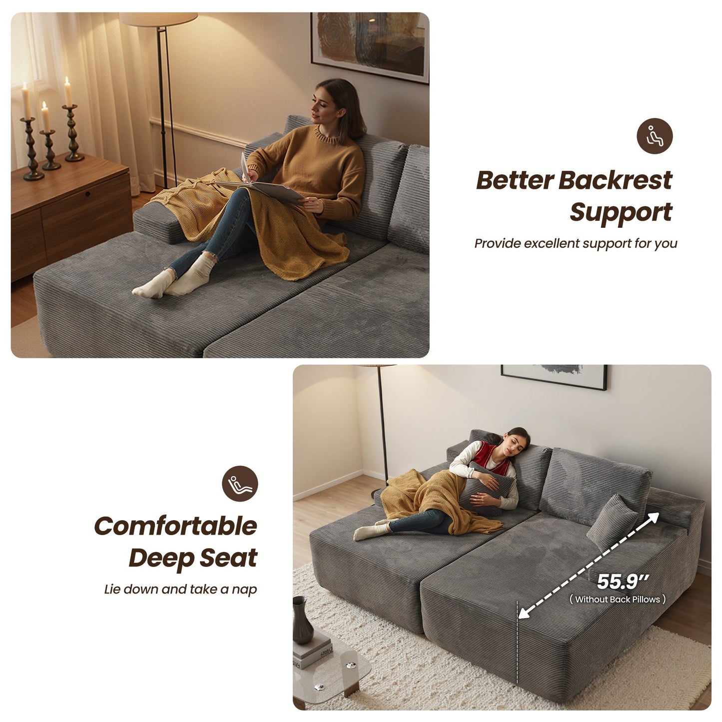 81" Boneless Sofa, Sleeper Couch, No Assembly Required