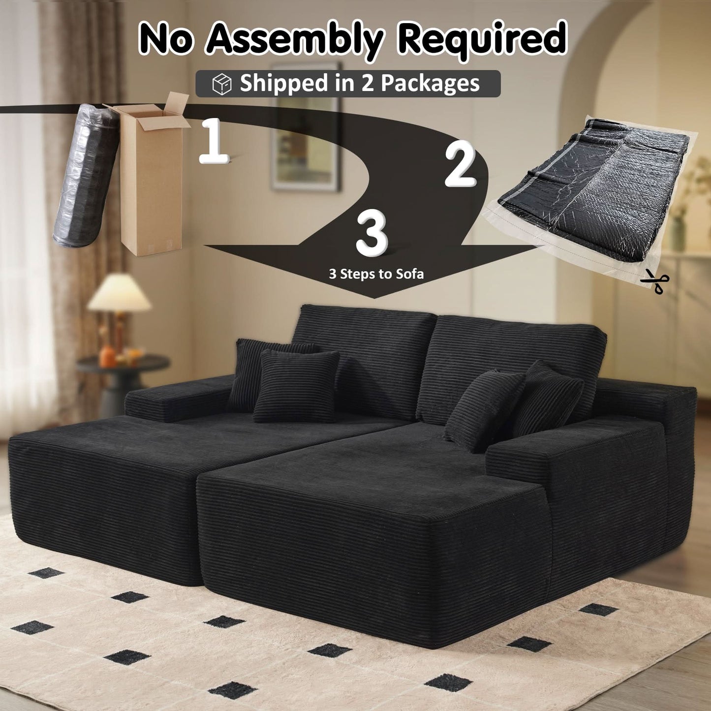 81.2" Cloud Plush Oversized Sectional with Double Chaise – Sofa Bed Comfort, No Assembly Required