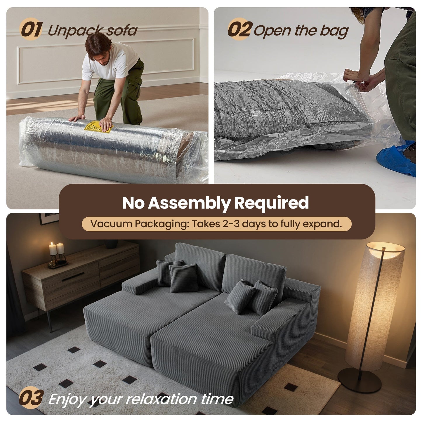 81" Boneless Sofa, Sleeper Couch, No Assembly Required