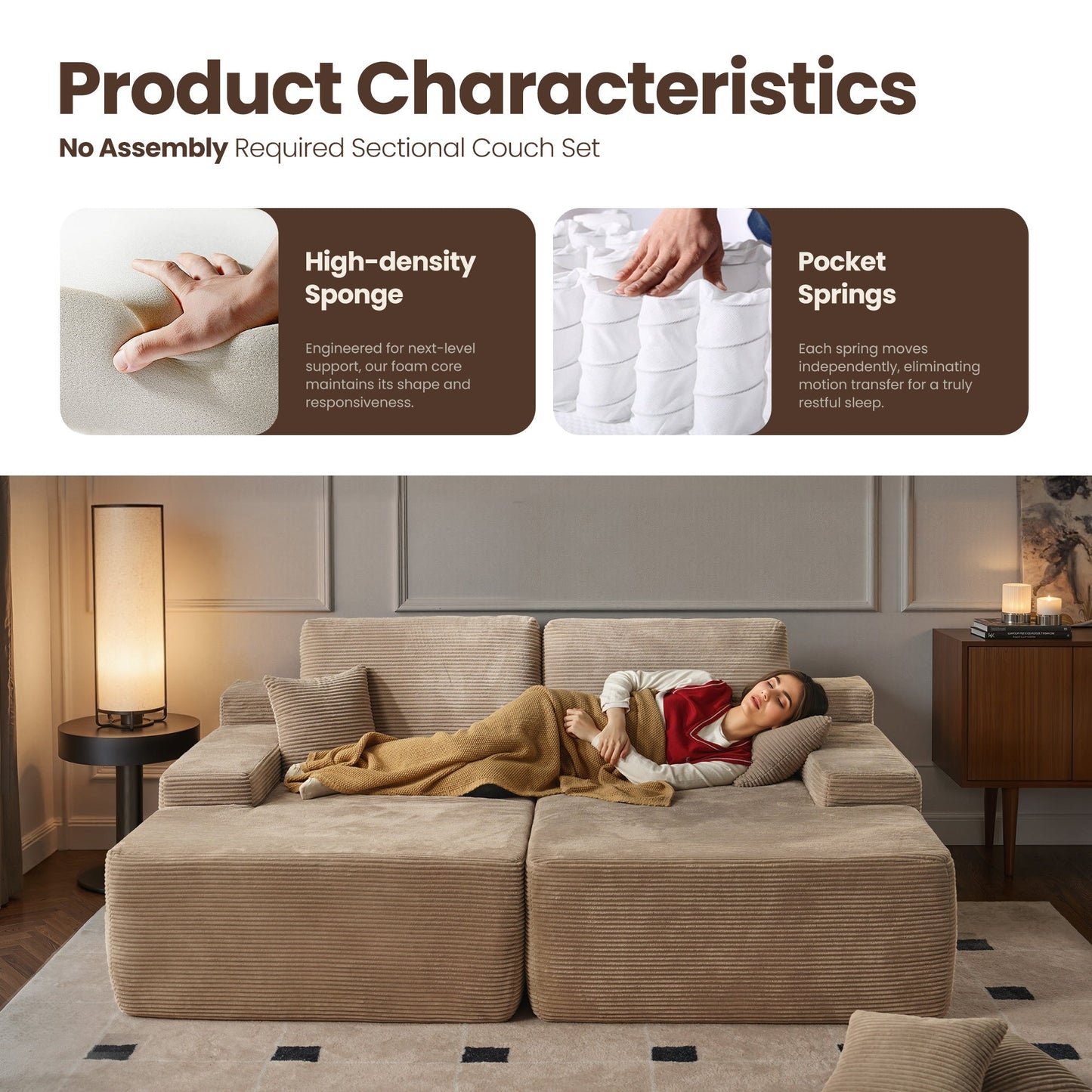 81" Boneless Sofa, Sleeper Couch, No Assembly Required