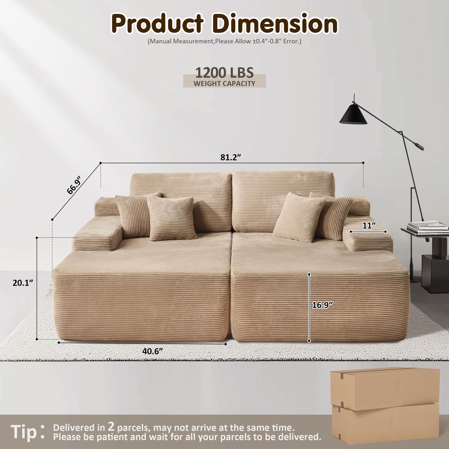 81.2" Cloud Plush Oversized Sectional with Double Chaise – Sofa Bed Comfort, No Assembly Required