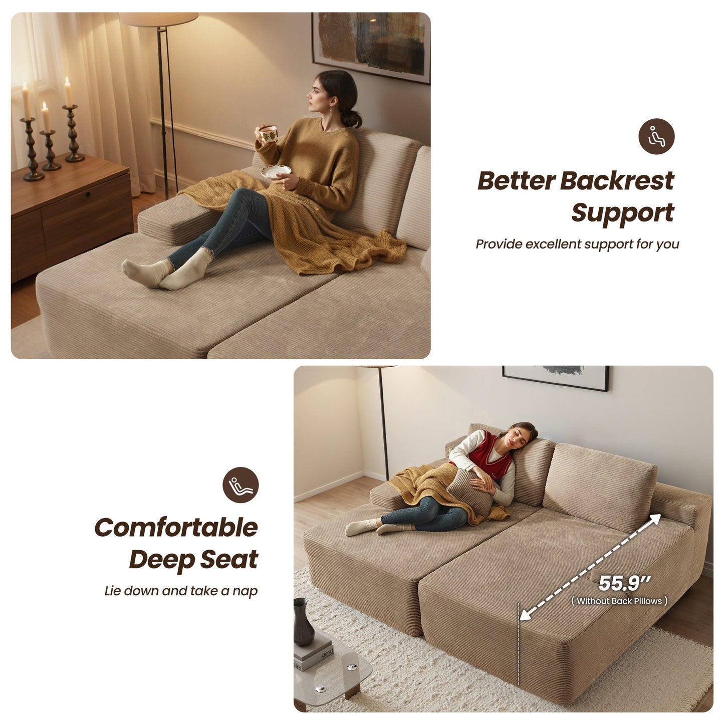 81" Boneless Sofa, Sleeper Couch, No Assembly Required