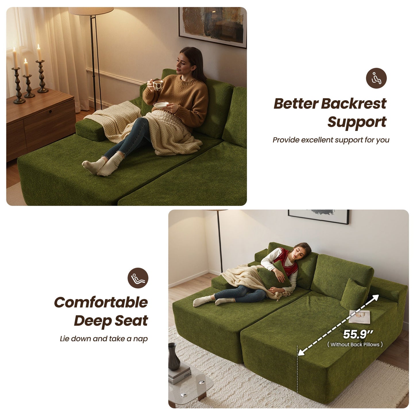 81" Boneless Sofa, Sleeper Couch, No Assembly Required