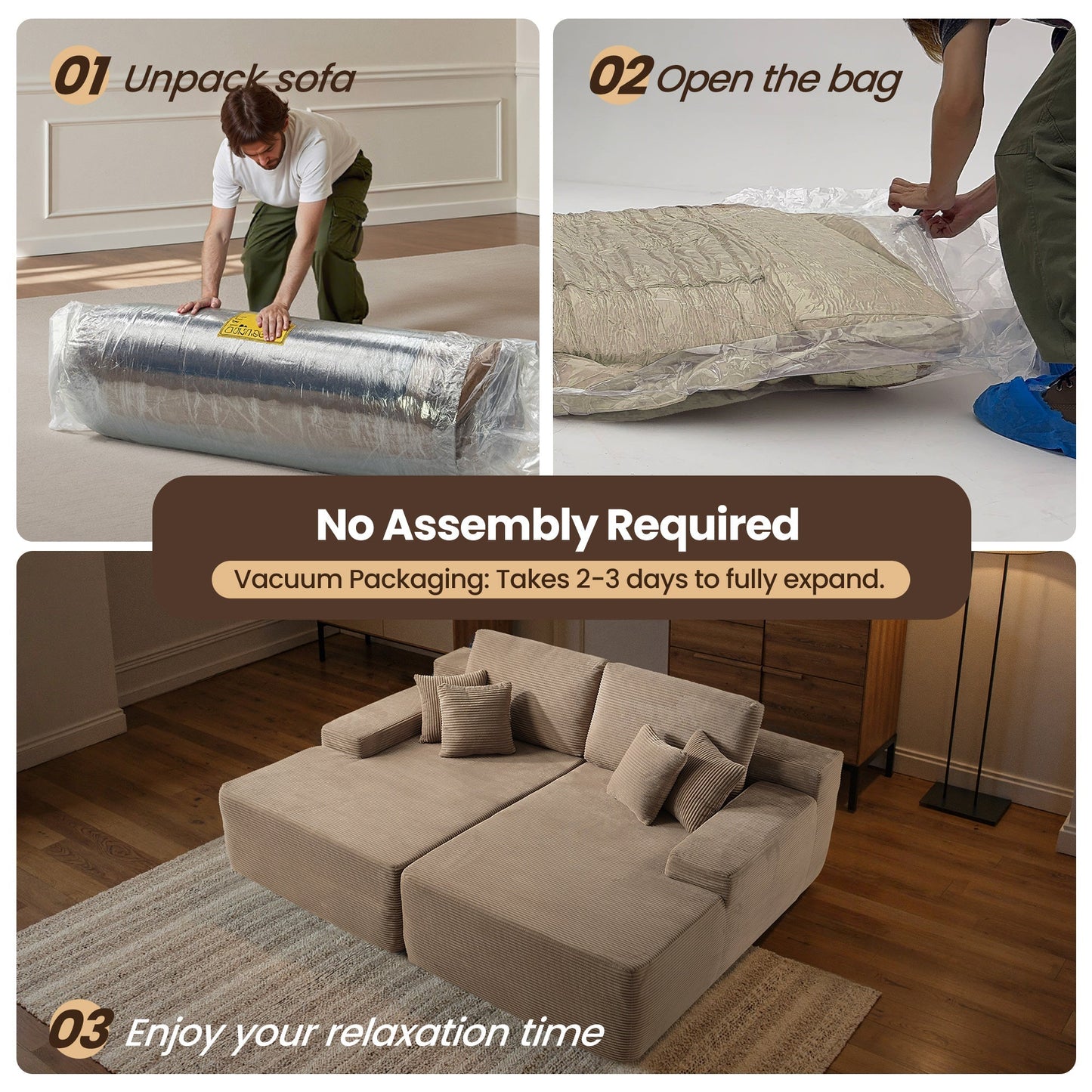 81" Boneless Sofa, Sleeper Couch, No Assembly Required