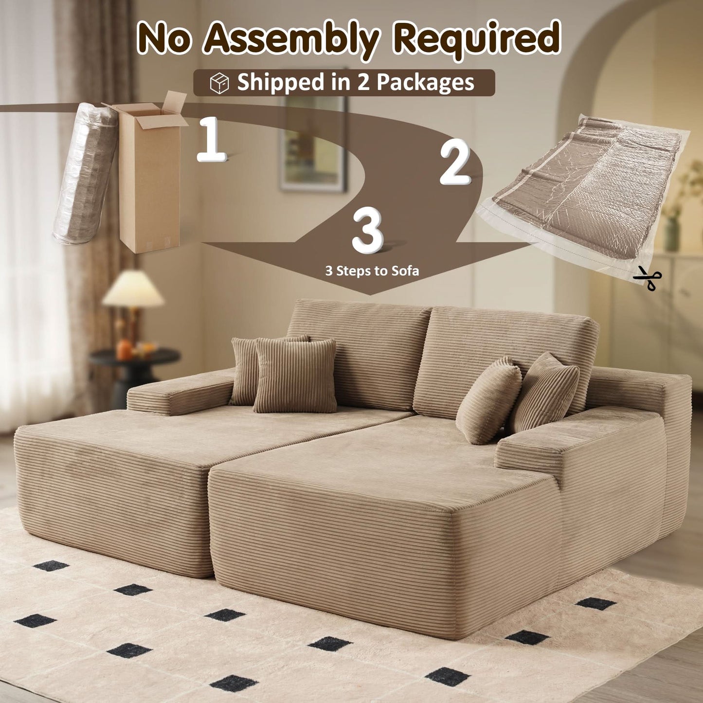 81.2" Cloud Plush Oversized Sectional with Double Chaise – Sofa Bed Comfort, No Assembly Required