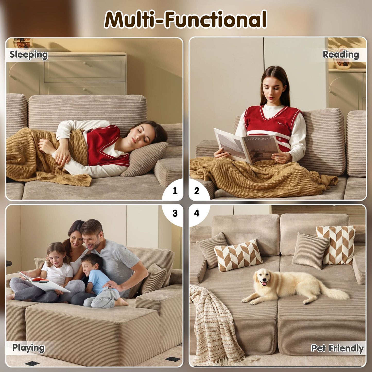 81.2" Cloud Plush Oversized Sectional with Double Chaise – Sofa Bed Comfort, No Assembly Required