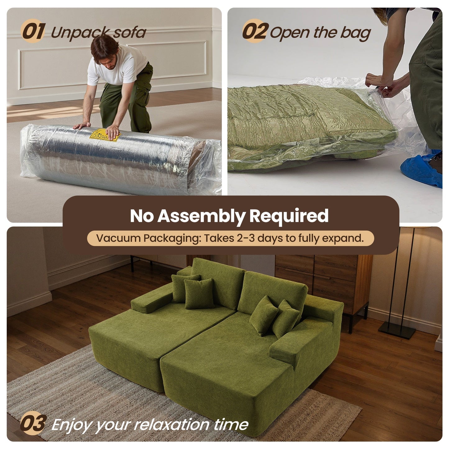 81" Boneless Sofa, Sleeper Couch, No Assembly Required