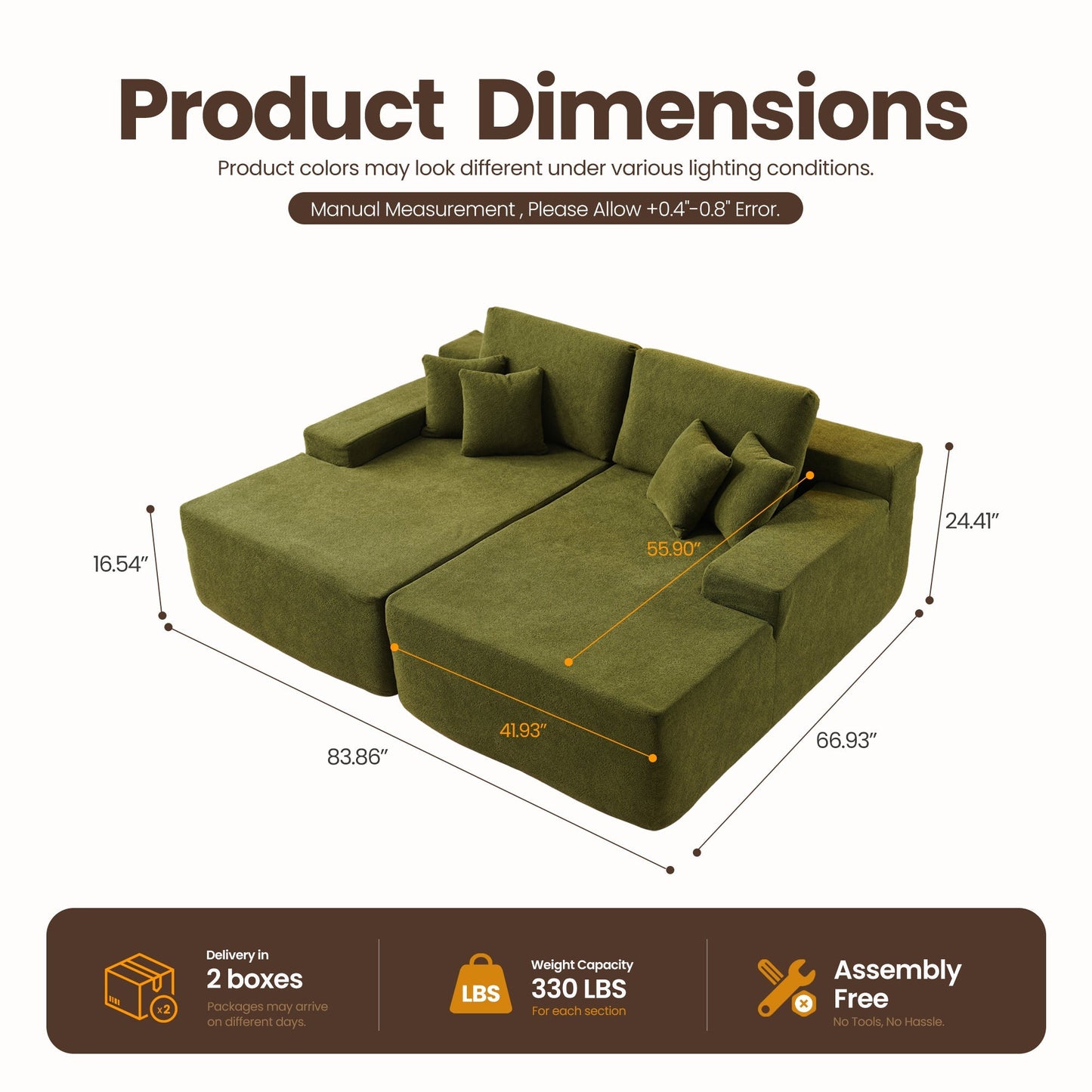 81" Boneless Sofa, Sleeper Couch, No Assembly Required