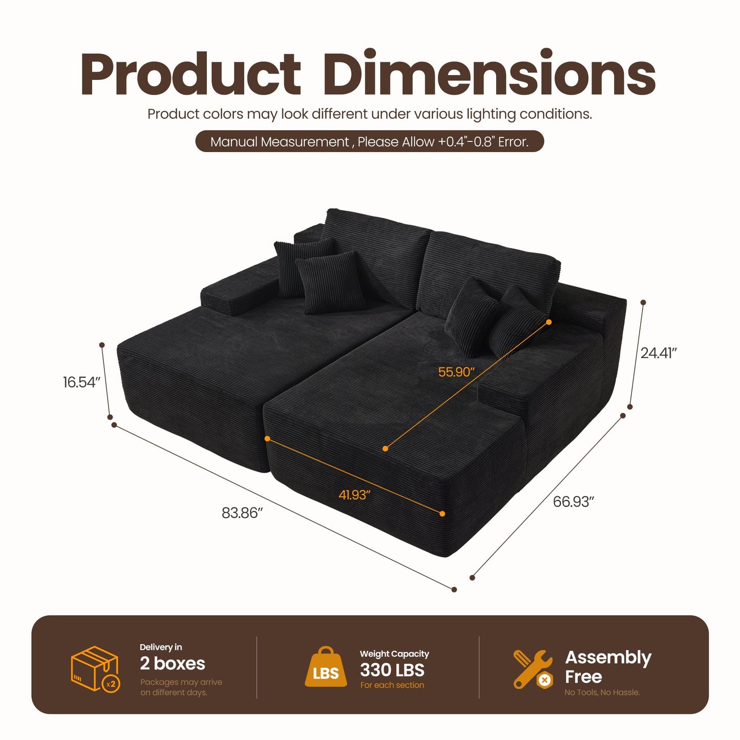 81" Boneless Sofa, Sleeper Couch, No Assembly Required