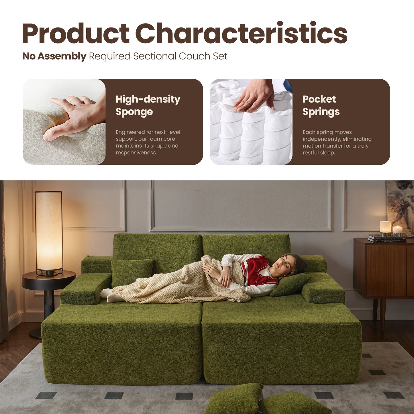 81" Boneless Sofa, Sleeper Couch, No Assembly Required