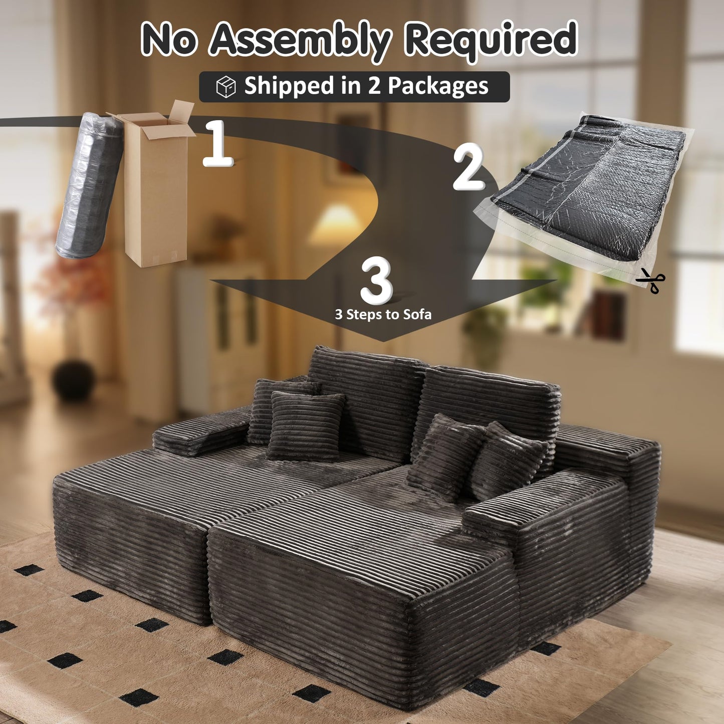 81" Boneless Sofa, Sleeper Couch, No Assembly Required