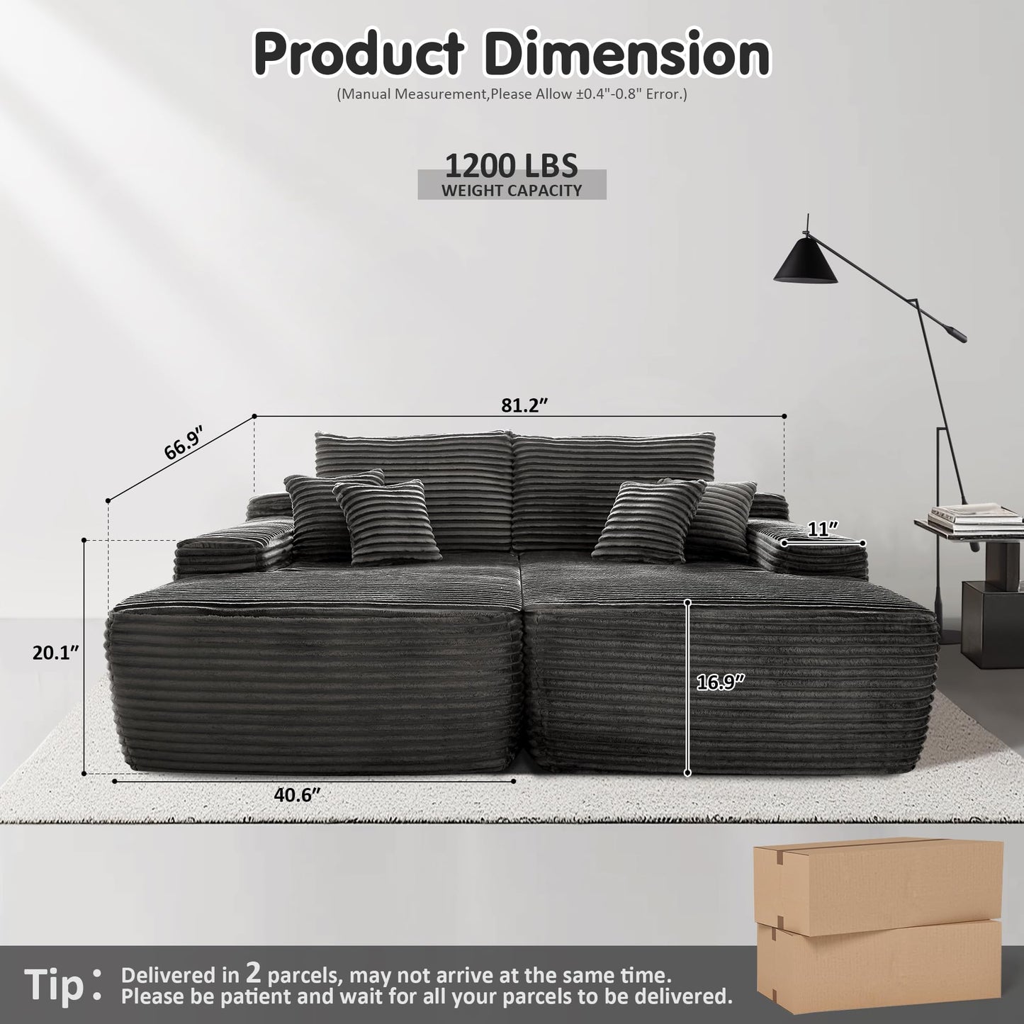 81" Boneless Sofa, Sleeper Couch, No Assembly Required