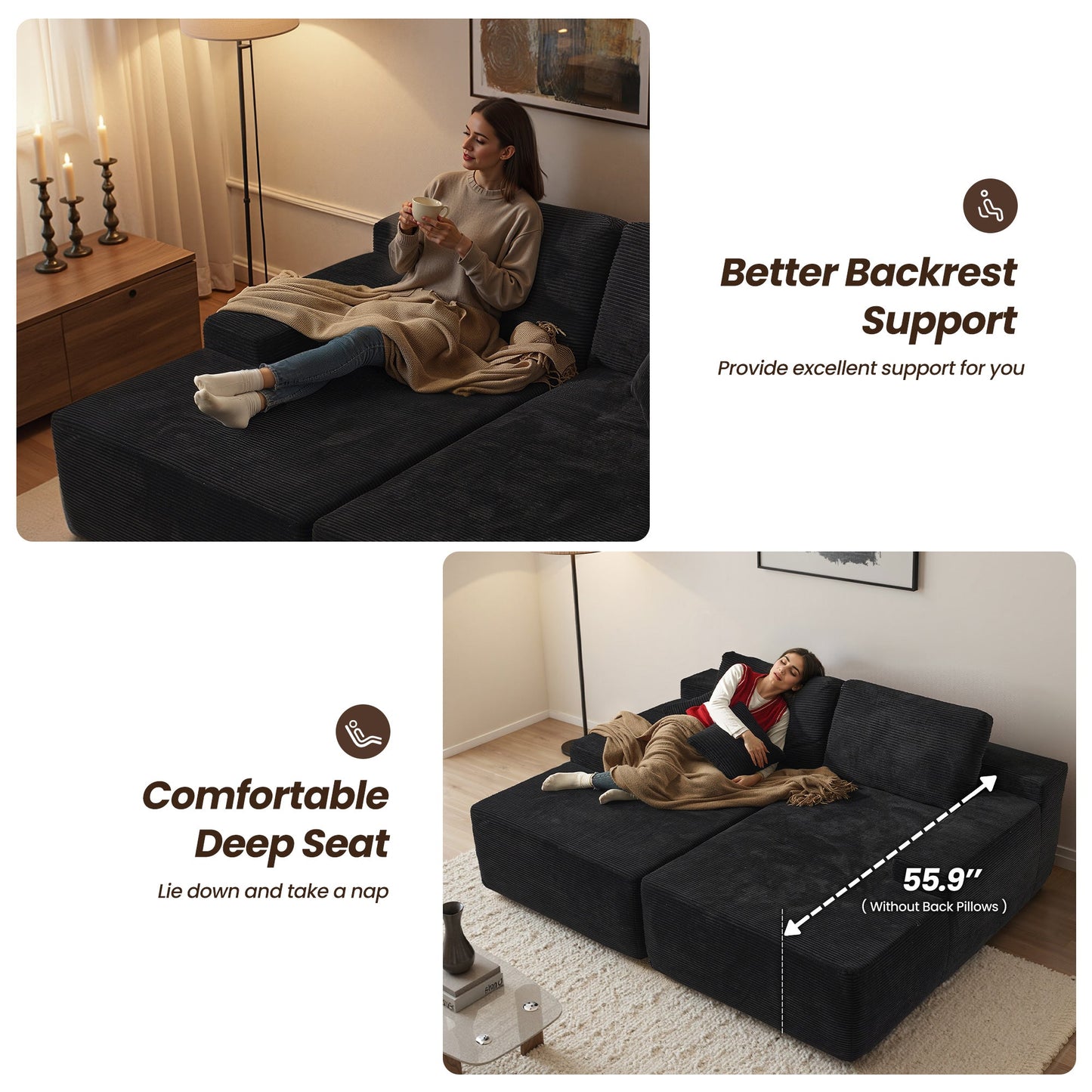 81" Boneless Sofa, Sleeper Couch, No Assembly Required