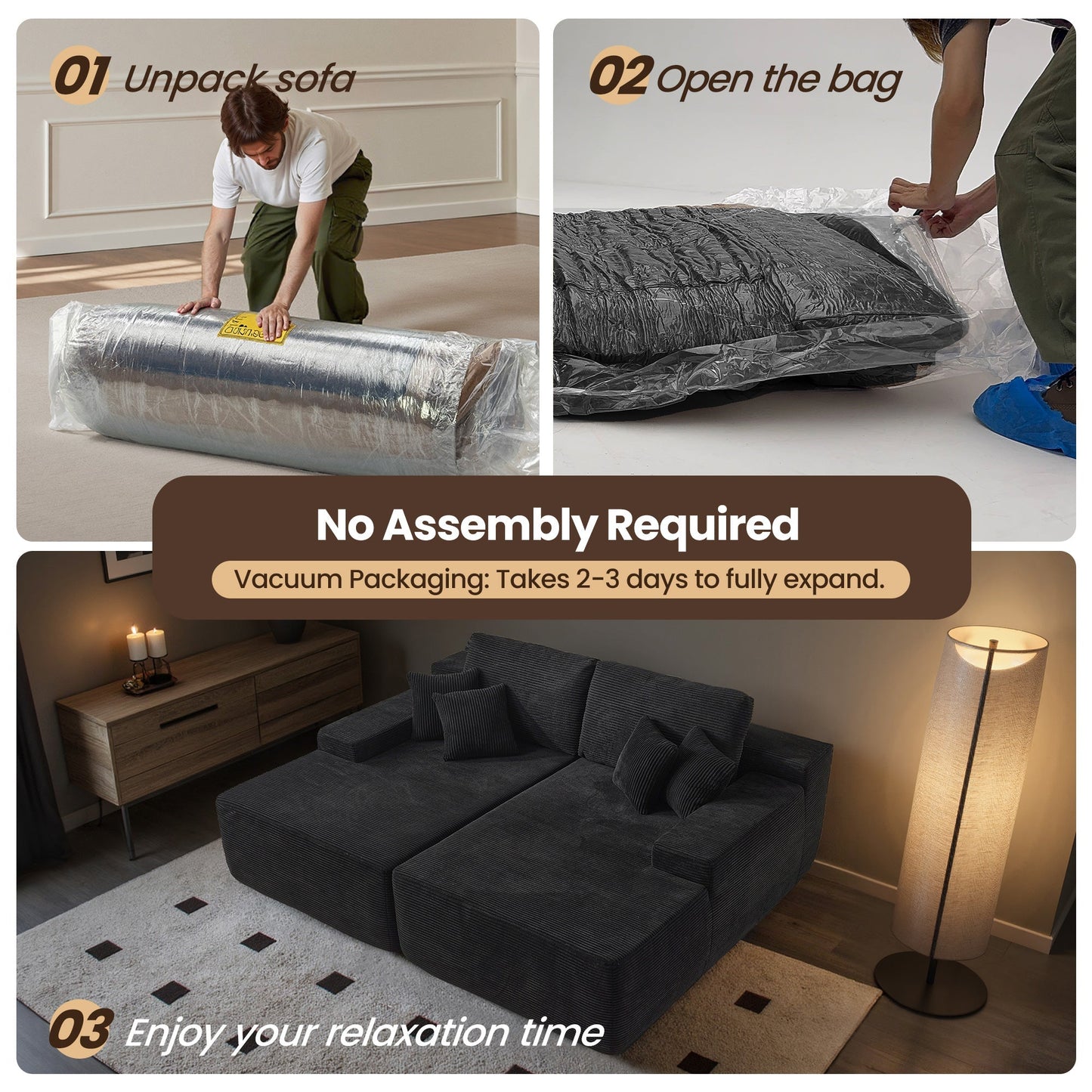 81" Boneless Sofa, Sleeper Couch, No Assembly Required