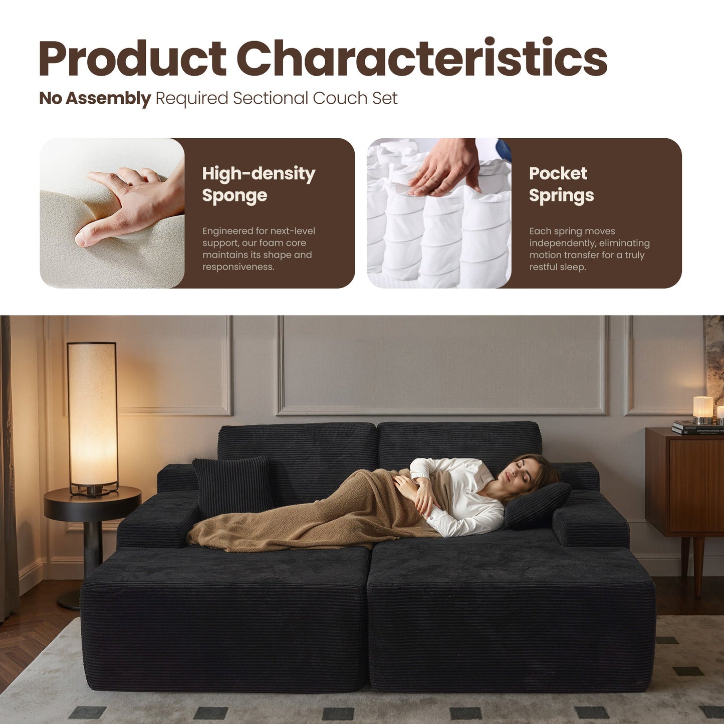 81" Boneless Sofa, Sleeper Couch, No Assembly Required