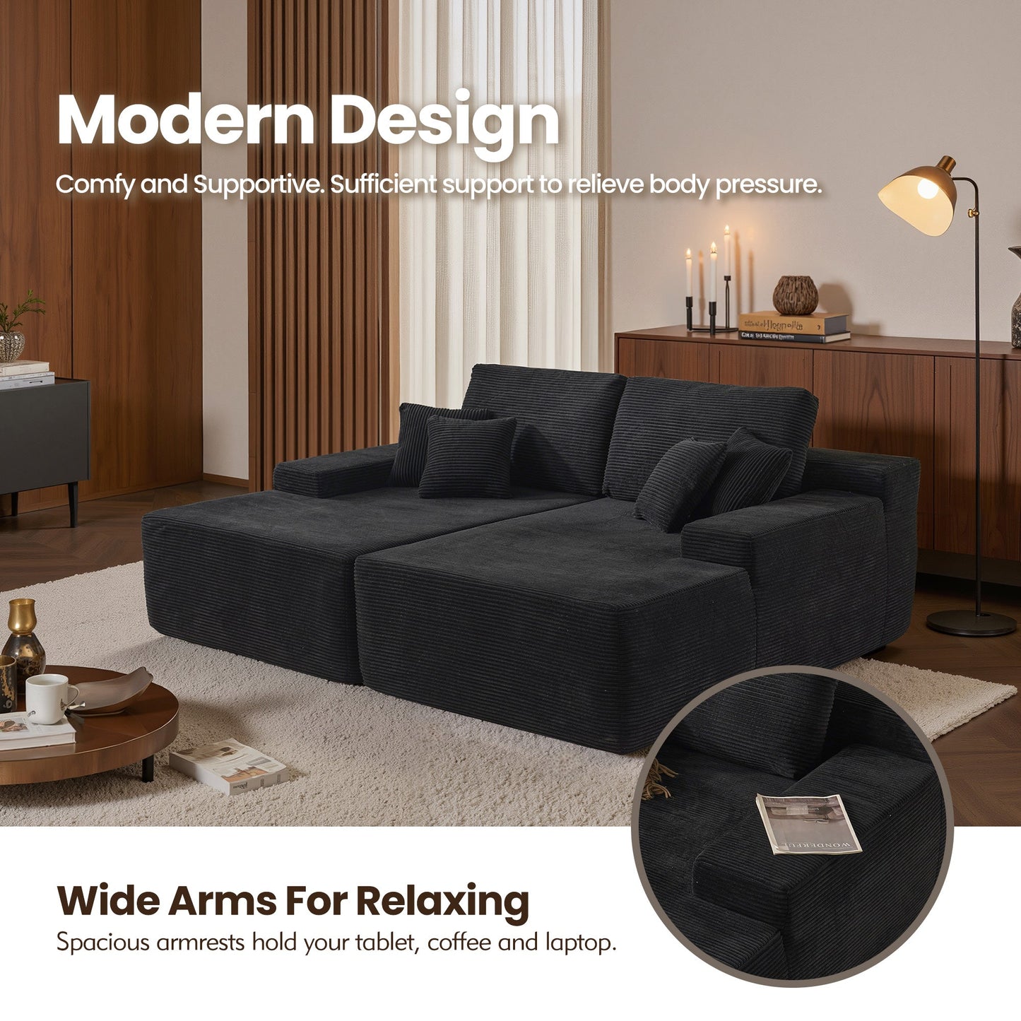 81" Boneless Sofa, Sleeper Couch, No Assembly Required