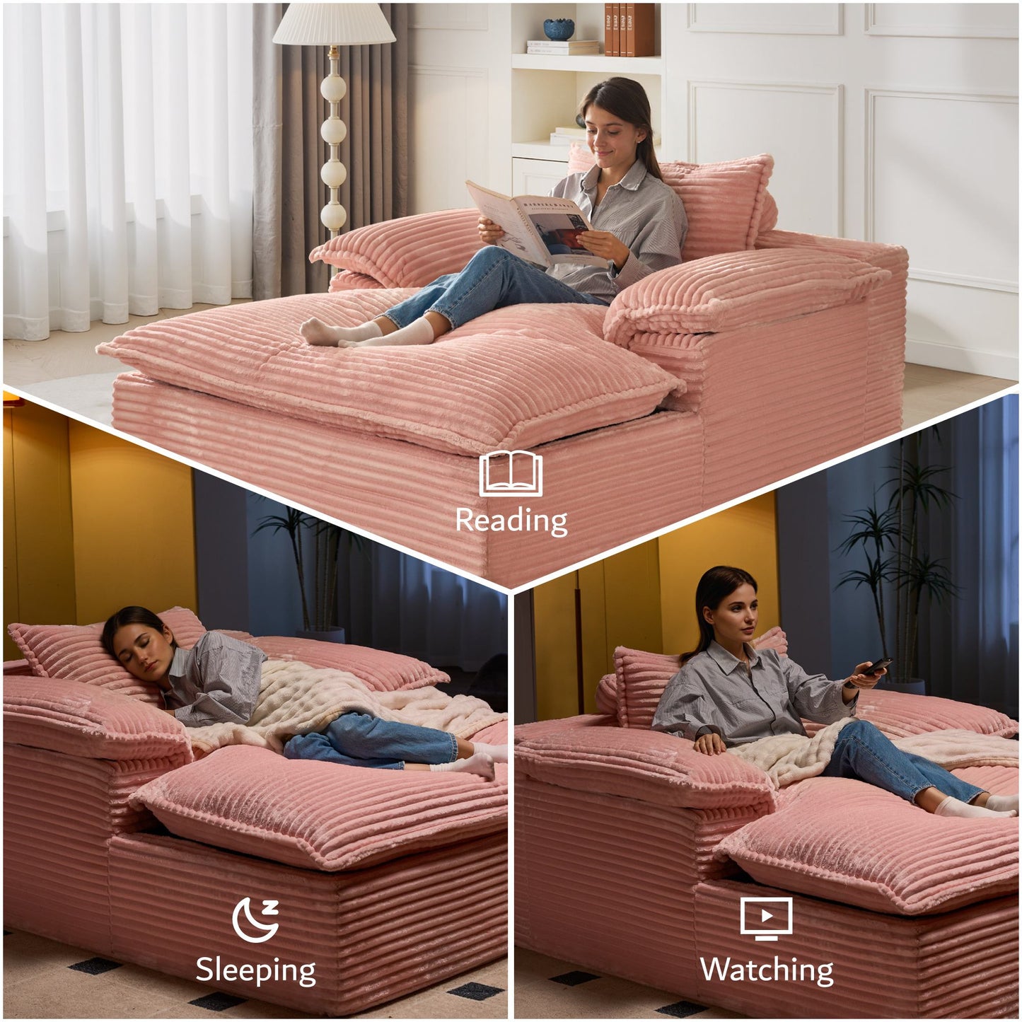 67" Boneless Lounge Chaise with Cloud Plush Sofa Bed, No Assembly Required