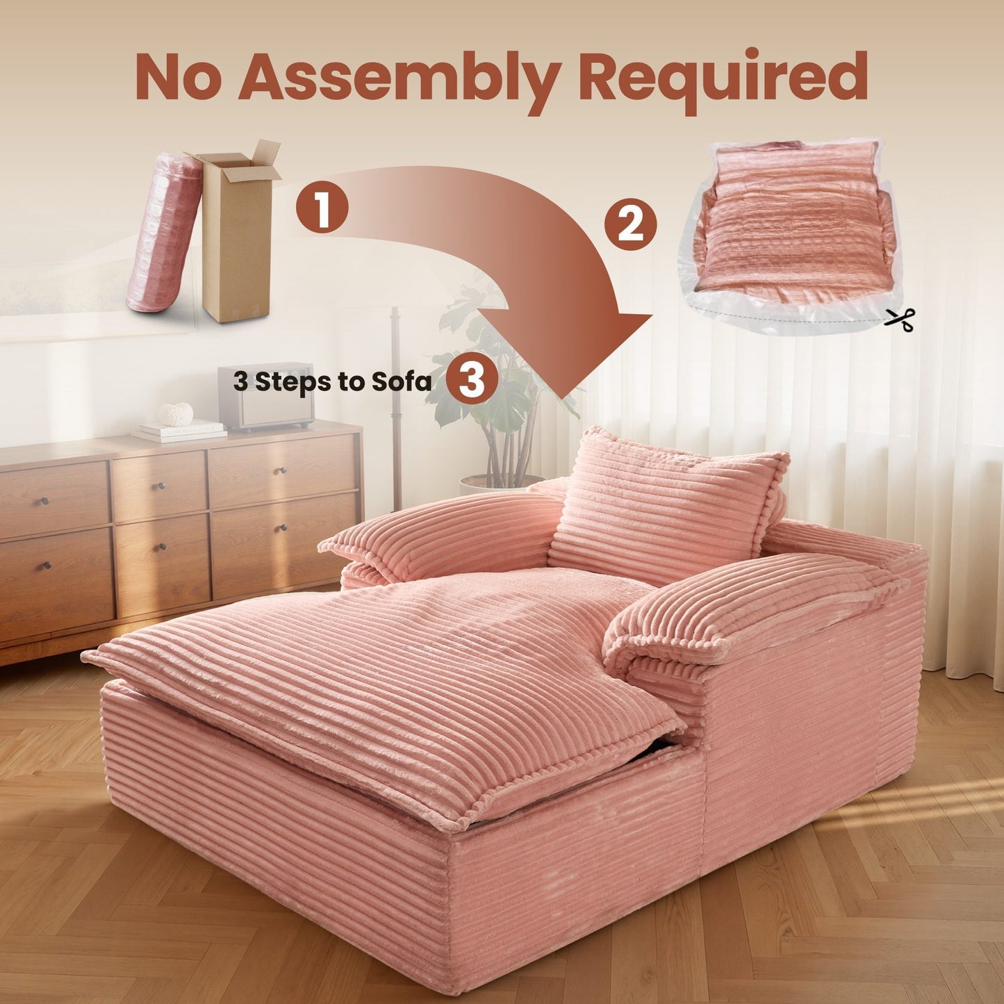 67" Boneless Lounge Chaise with Cloud Plush Sofa Bed, No Assembly Required